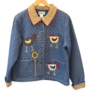 Vintage  90's Haiks Quilted Denim Jacket Cottagecore Farmcore Grandmacore Rural